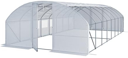 Serre Tunnel Premium TOOLPORT 4x8m avec Porte pivotante, bâche PE 180 g/m² Blanc Transparent