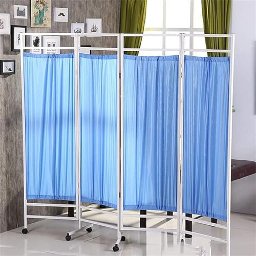 DLAZUM Medizinische Sichtschutztrennwand mit 4 Platten und Rädern, Faltbarer und rollbarer Raumteiler für Arztpraxen, Schönheitssalons, Kliniken, Krankenhausstationen, platzsparend (blau)