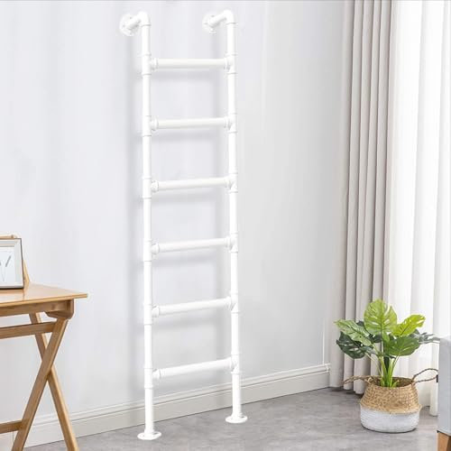 XCHSXYL Weiße Innenleiter für Etagenbetten, robuste Dachbodentreppe, Kellerfenster-Ausstiegsleiter, an der Wand montierte Trittleiter aus Metall für die Sicherheit im Dachboden, anpassbar (155 cm)