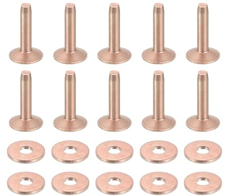 QUARKZMAN 25 Juegos De Remaches Y Arandelas De Cobre 10x3.3x14mm Tono Cobre | Remaches De Cobre Sólidos, Para Suministros De Manualidades De Cuero DIY