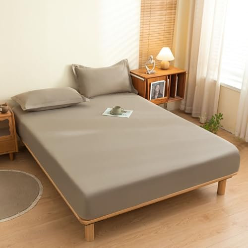 Aotiwe Spannbettlaken Outdoor, Spannbettlaken 180x200cm Braun Einfarbig Baumwolle Großer Komfort und Weichheit