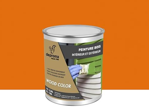 DEPROMA Peinture bois intérieur et extérieur SATIN - Qualité professionnelle (Orange - RAL 2011, 1 Litre)
