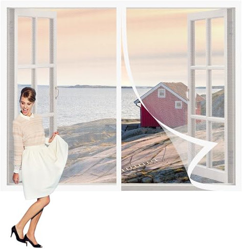 Fliegengitter Fenster Magnete 50 x 75 cm Insektenschutz Magnetvorhang Fliegennetz Moskitonetz Ohne Bohren Kinderleichte Klebemontage für Fenster in Wohn- Schlafzimmer, Weiß