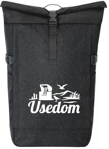 Huuraa Kurierrucksack Usedom Strandmotiv 30-44 Liter Black Melange Fairtrade Rolltop Rucksack Geschenkidee