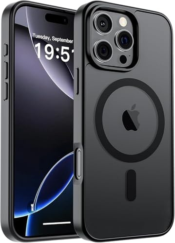 GeeKe for iPhone 16 Pro Case 6.3-Inch, Fit for MagSafe Magnetic, Upgraded [Full Camera Protection], [14FT Military Grade Drop Tested] Shockproof Slim Translucent Matte Back Phone Cover (Black) -T16PRO