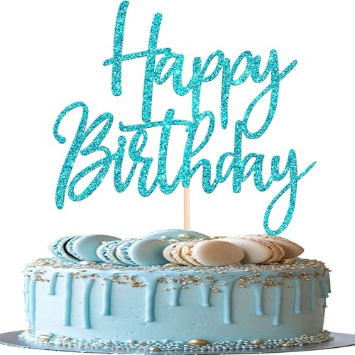 1 x Birthday Cake Decoration Glitter Happy Birthday Cake Topper Happy Birthday Cake Decoration for Baby Shower Children Party Cake Decoration Light Blue