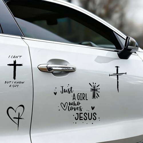 WANDIC 4 Bögen Kreuz Auto Aufkleber, Christian Kreuz Autoaufkleber für Jesus Christus Glaube Wasserdicht Auto Sticker Schwarzes Kreuz Liebesmuster Heckscheibenaufkleber zum Dekorieren von Tür Fenster