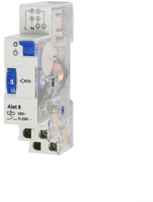 Minflora Interruttore Timer Meccanico, per Temporizzatore Luci Scale, 230V con Relè Timer di Spegnimento Regolabile e Montaggio su Guida DIN