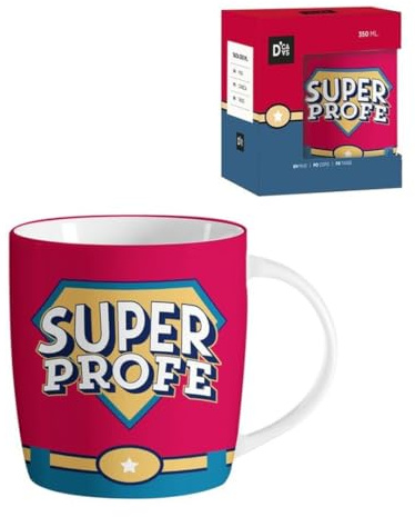 BLUECHOLON Taza Super Profe de Cerámica, 350ml, con Caja de Regalo, Rojo y Azul, para Profesores y Maestros