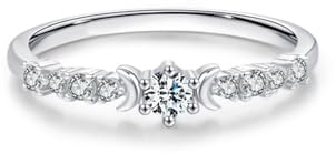 Freundschaftsringe Dünn, Ringe für Damen Schlichtes Monddesign mit 0,25 Karat Rundem Moissanit 18K Weißgold Größe 60 (19.1)