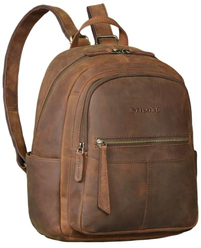 STILORD Lisa City Rucksack Damen Leder Mittelgroß Damenrucksack Modern Diebstahlsicherer Rucksack-Handtasche Echtleder Daypack gepolstertes Tabletfach 13 Zoll Farbe:tan - Dunkelbraun