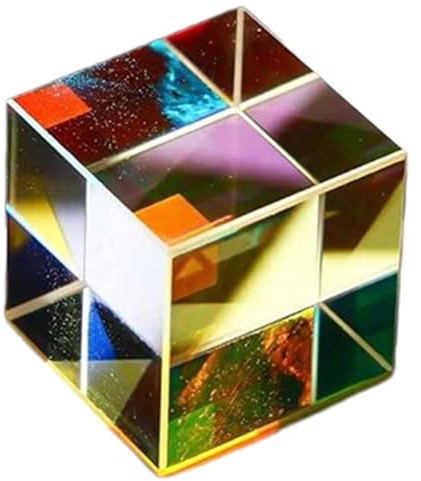 Würfel aus klarem Kristallglas mit RGB Lichtstreuungseffekt, geeignet für Experimente Klassenzimmer und kreative Fotografie, optische Lehrmittel für Schüler