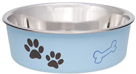 Loving Pets Stainless Steel Bella Dog Bowl Non-Slip Dishwasher Safe & Bacteria Resistant Metallic Pet Dish - Murano Blue - Large (1.5 Litre)