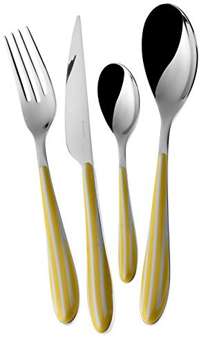Bugatti Servizio Posate Completo 24 Pezzi Zebra Righe Acciaio Inox 18/10, Giallo