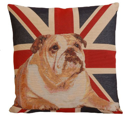 korb-outlet Dekokissen Sofakissen Zierkissen Union Jack mit Bulldogge Gobelin Stoff 45x45cm