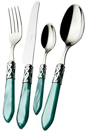 BUGATTI, Aladdin, Set Posate 24 Pezzi in Acciaio Inox 18/10, Ghiera Cromata. Set Posate 6 Persone Composto da 6 cucchiai, 6 forchette, 6 coltelli e 6 cucchiaini (Verde Madreperla)