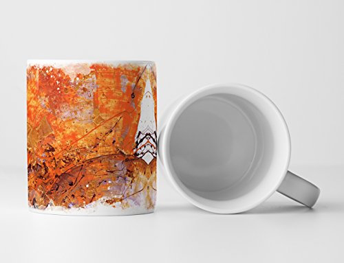 Eau Zone Design Abstrakt Tasse Geschenk orange Abstraktion, distel, weiße Elemente + Schwarze Farbspritzer