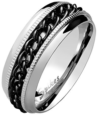 Mianova Biker Band Ring Edelstahl Facettierter Spinner Ketten Bandring Herrenring Partnerring Freundschaftsring Herren Silber Schwarz Größe 62 (19.7)