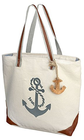 Gilde Tasche Anker, mit Reißverschluss, Kunstlederapplikationen und Anker-Hänger aus Holz
