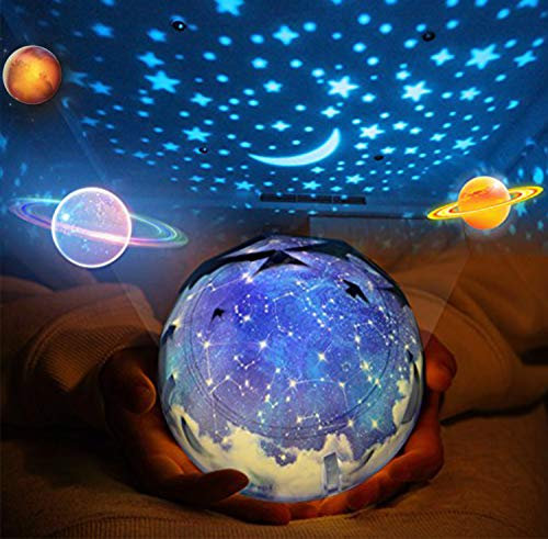 Drehen Star Lichtprojektor, Baby Nachtlicht LED, 5 veränderbarer Stil, Dekorativ Stimmungslicht zum Kinder Kind Schlafzimmer, Wohnzimmer Party (USB betrieben/Batterien betrieben)