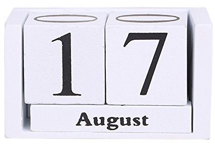 Vpang Vintage Holz ewiger Kalender Shabby Chic Blöcke Schreibtisch Kalender Rustikale Holzwürfel Kalender Home Office Dekoration (weiß)