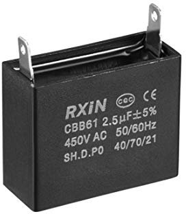 sourcing map Ceiling Fan Capacitor CBB61 2.5uF 450V AC Single Insert Metalized Polypropylene Film Capacitors 36.5x16x29.5mm for Water Pump Motor Generator