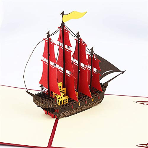 X-Labor 3D Pop up Karte mit Umschlägen handgemachte Grußkarte Klappkarte für Geburtstag Weihnachten Glückwunschkarten Frühjahrskarte Schiff