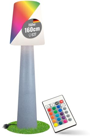 8 seasons LED Stehlampe No. 1, 160 cm RGB (Stone) - große Stehleuchte außen | Farbwechsel, dimmbar, Fernbedienung, E27-Fassung, LED austauschbar, wetterfest IP44, mit Strom, für Garten, Terrasse, Balkon