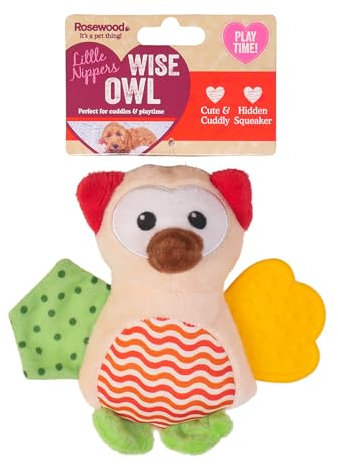 Rosewood Little Nippers Wise Owl Puppy Toy – Enriching Soft Plush Dog Toy with Rubber Detail – Crinkle and Squeak Teething Toy for Puppies – Small Dog Chew Toy for Play and Comfort