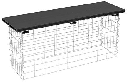 ESTEXO Gabionen Sitzbank mit WPC-Sitzfläche in Holzoptik, 100 x 30 x 43 cm, inklusive Spiralen und Distanzhalter Dunkelgrau