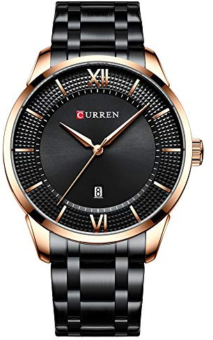 Relogio Masculino Montre à quartz pour homme en acier inoxydable avec date automatique, Or rose noir., rose gold blue, Bracelet