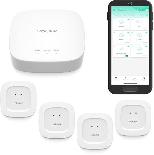 YoLink – Lot de 4 capteurs de fuite intelligents sans fil à la plus longue portée du monde, compatibles avec Alexa et IFTTT Détecteur de fuite avec alertes d'applications et moniteur à distance,