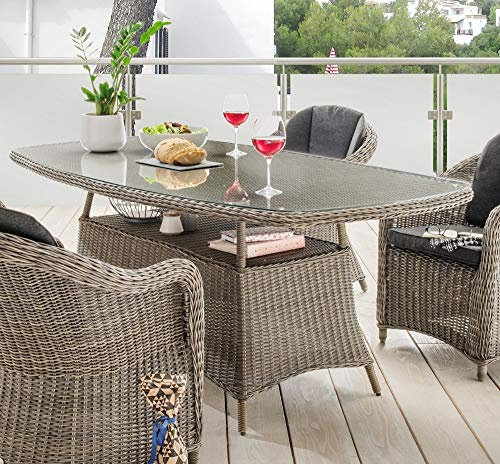 Beauty.Scouts Outdoor Collar Edition DEST Tisch Honey, Vintage grau, oval, 200 x 100 x 75 cm, mit Glasplatte, Gartentisch, Balkon, Garten, Terrasse, Balkontisch, Terrassentisch