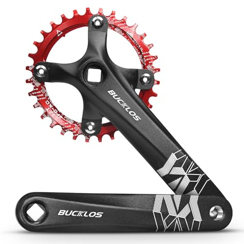 BUCKLOS MTB 170 mm Vierkant-Kegel-Kurbelgarnitur, 104 BCD Mountainbike, schmal, breite Zähne, Kettenblatt 32/34/36/38/40/42T, Single Speed Runde/Oval Kettenblatt und Kurbel, passend für Shimano, SRAM,
