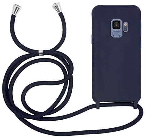 MyGadget Coque Cordon pour Samsung Galaxy S9 - Cover Bumper Silicone Mat Uni avec Collier - Case Tour de Cou - Protection Anti Choc - Skin & Lanière Bleu Foncé