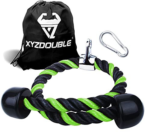 XYZDOUBLE Triceps Rope 70cm/90cm Machine Attachment Cable Nylon Braided Heavy Duty Tricep Rope Cable Attachment for Fitness with Non-Slip HandlesTraining Multi Gym Fitness Workout Gym or Home Green