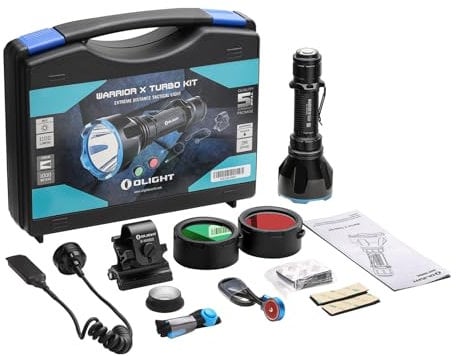 OLIGHT Warrior X Turbo Kit LED Linterna Táctica Potente 1100 Lúmenes Linterna Brillante 2 Modos de Iluminación Cable de Carga Magnético MCC3 3.6V Batería Incluida(Negro)