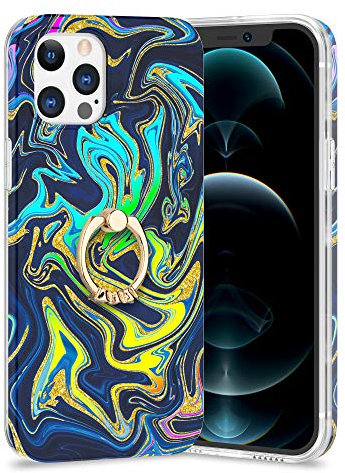 ZCDAYE Case for iPhone 11 Phone Case, Colorful Glitter Marble Pattern Soft TPU Thin Protective Case Cover with Ring Shockproof Case for iPhone 11 6.1-Dark Blue
