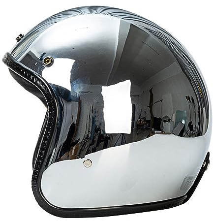 DCLINA Retro Motorrad Halbhelm Deutscher Stil Spiegel Silber Chrom Vintage 3/4 Motorrad Sommer Cruiser Jethelm, Pilot Roller Street Moped Crash Elektrische Moto JetHelme (55-64cm)
