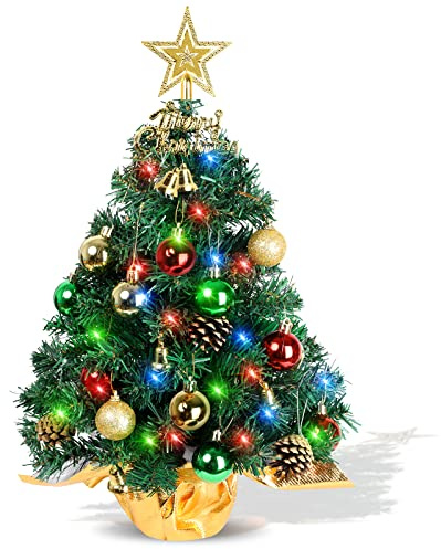 AGIRL Tabletop Christmas Tree 22 Inch Mini Artificial Christmas Tree with 30 LED String Lights, Star Tree, Tabletop Small Xmas Tree for Holiday Indoor DIY Christmas Decor