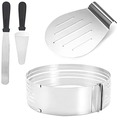 Lospitch Torten Set 4tlg, Tortenboden Schneidhilfe, Ø23-30 cm Tortenring, Schneiden von 8 Böden, Tortenring, Tortenmesser，Kuchenretter, Torten Zubehöraus aus Edelstahl