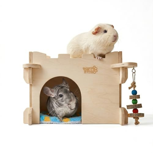 YKD Schloss-Chinchilla-Haus, Kleintierversteck für Chinchilla, Meerschweinchen, Igel oder Ratte, belüfteter Meerschweinchenhütten-Lebensraum aus Holz mit mehreren Türen (mittel)