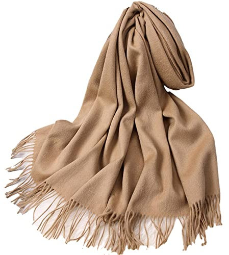 UKKO Kaschmirschal Winter Wollschal Frauen Kaschmir Foulard Femme Verdicken Merinowolle Wollschals-Camel,180X60Cm