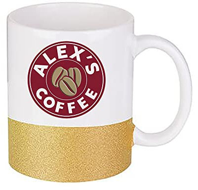 Personalised with Any Name Costa Unique 11oz Stoneware Glitter Mug Coffee Tea Mug. (Gold)