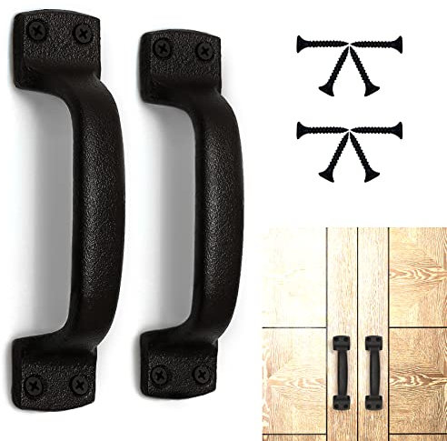 Keponbee Barn Door Handles - Black Traditional Cast Iron Heavy Duty Handles for Garden Shed Wooden Gates Kitchen Cupboard Wardrobe