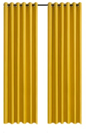 CHARKHAH Thermal Insulated Window Semi Blackout Curtains for Bedroom Living Room Ultra Soft Energy Saving Fabric with Eyelets Ring top and Pair of Curtain (Mustard, 46 Wide x 90 Drop)