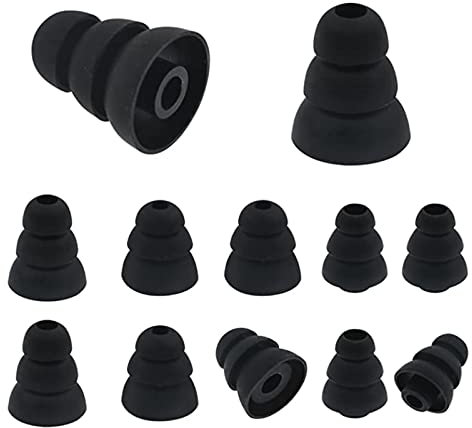 LALASTYLE Triple Flange Ear Tip, 6 Pairs S/M/L Size Triple Three Flange Noise Isolate Silicone Cushion Ear Bud Tips with 4mm Connector Hole, Fit for Most in Ear Earphone (Black)[S/M/L]