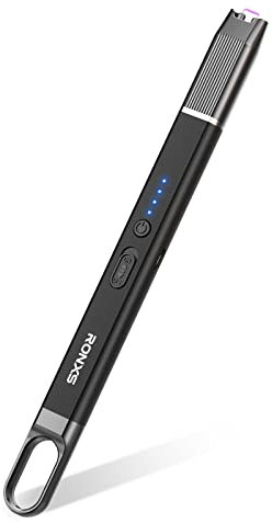 RONXS Lighter Electric Lighter Windproof Flameless Arc Type C Candle Lighters Plasma Rechargeable Lighters with Hanging Hook for Candle BBQ Camping(Black)