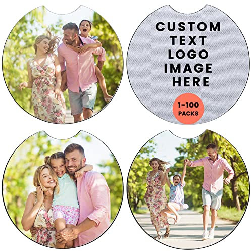 Sous-verres de voiture personnalisés gravés sur mesure pour boissons Ajouter votre image texte Logo Sous-verres absorbants avec poignée du bout des doigts pour tasse à café, bureau à domicile