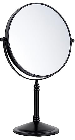 Nicesail Kosmetikspiegel Schwarz Stehend Schminkspiegel mit Vergrößerung 5x/1x Tischspiegel Messing 360° Schwenkbar Doppelseitiger Spiegel Rasierspiegel Stehend,Durchmesser 20cm